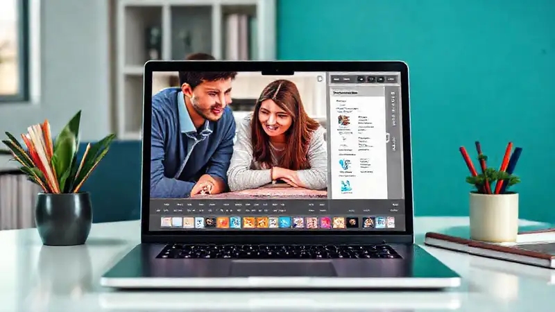 Laptop con herramientas de edición y colaboración