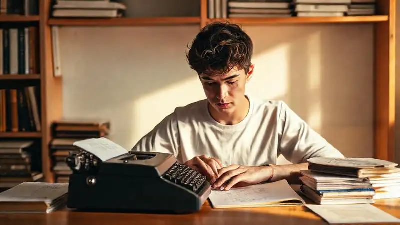 Estudiante escribe en su escritorio cuidadosamente