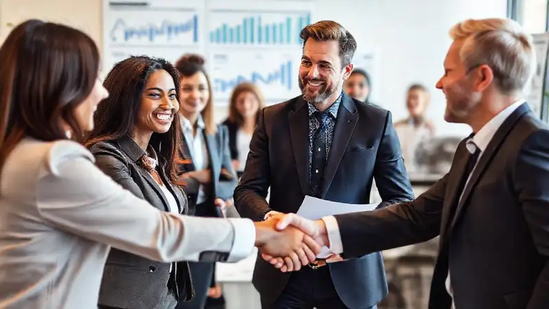 Negociación profesional en oficina moderna y brillante