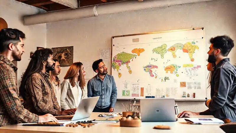 Antropólogos discuten con artefactos y mapas