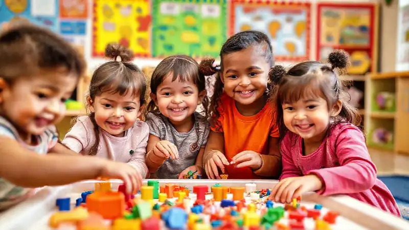 Niños disfrutando con objetos sensoriales en aula
