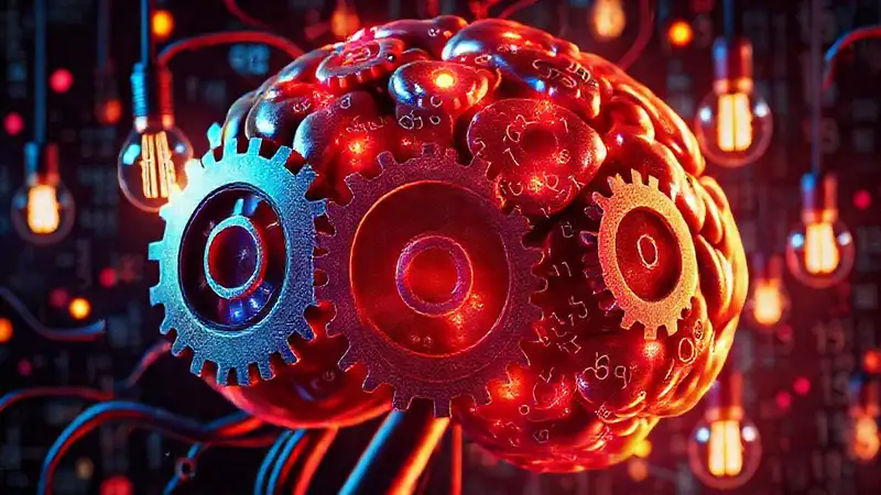 Pensamiento lógico con fórmulas y luces vibrantes