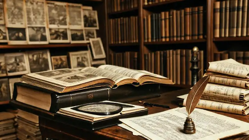 Investigación histórica con archivos y fotografías antiguas