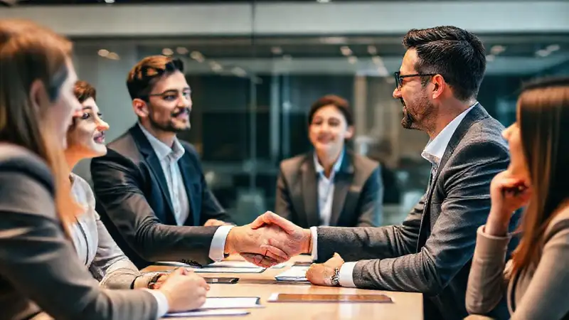Reunión de negocios con negociador confiado