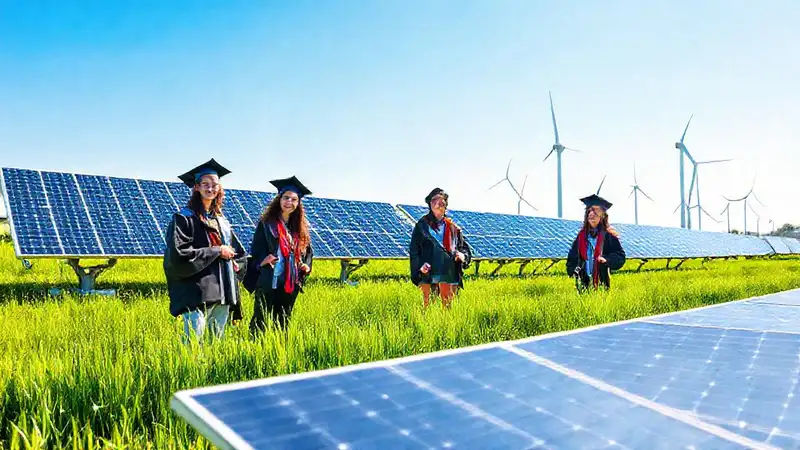 Energía renovable y jóvenes en campos verdes