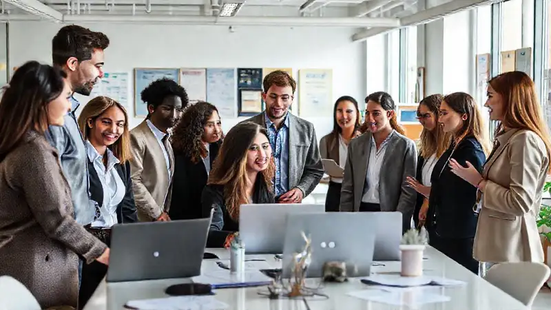 Jóvenes psicólogos en oficina moderna colaborando