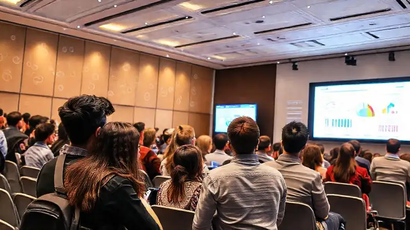 Estudiantes aprenden en conferencia colaborativa y moderna