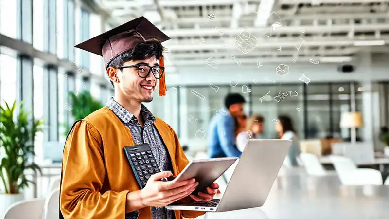 Joven emprendedor colaborando en innovación y éxito