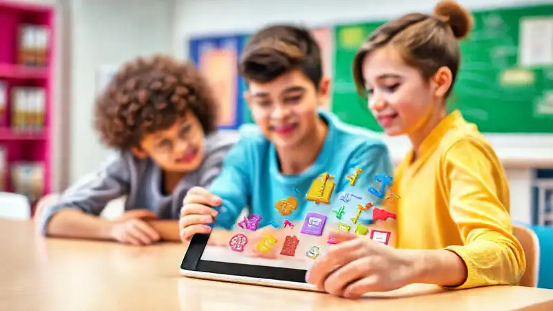 Tableta digital con símbolos matemáticos y educación