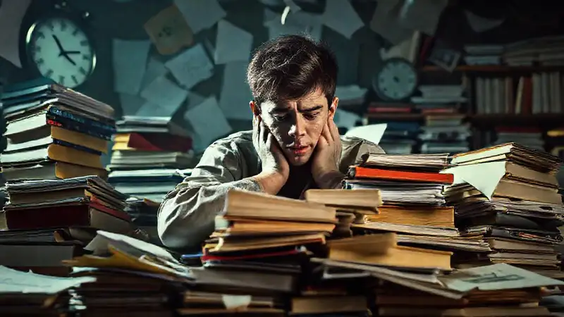 Estudiante agobiado por estudio y estrés