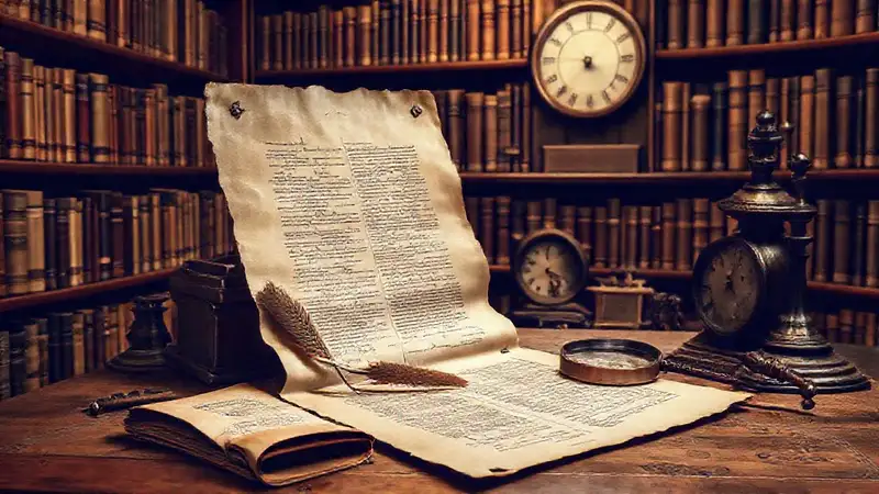 Documentos históricos y herramientas antiguas