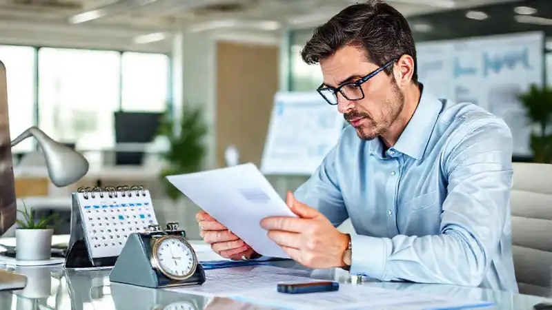 Profesional revisa progreso en oficina organizada