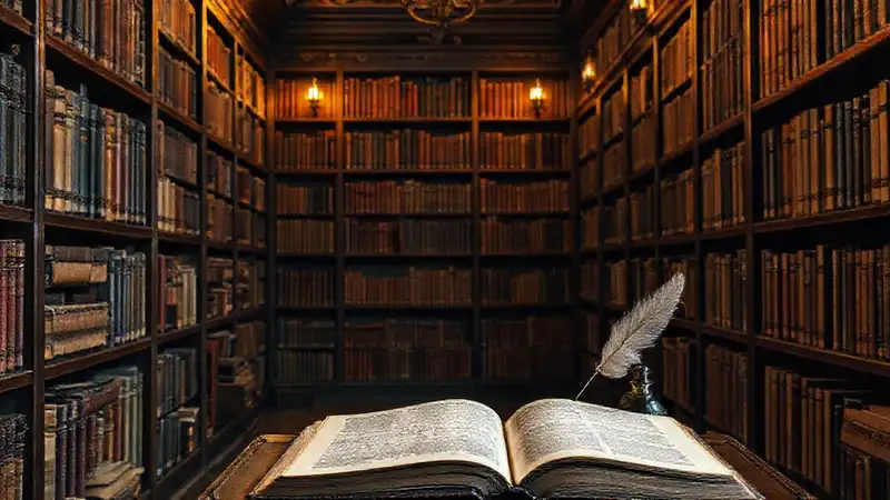 Biblioteca antigua con libros y ambiente histórico