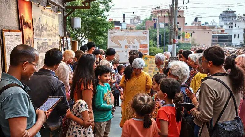 Reunión comunitaria diversa con historia y educación
