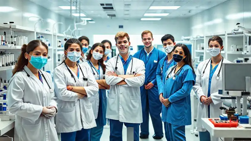 Estudiantes de medicina en entornos clínicos modernos
