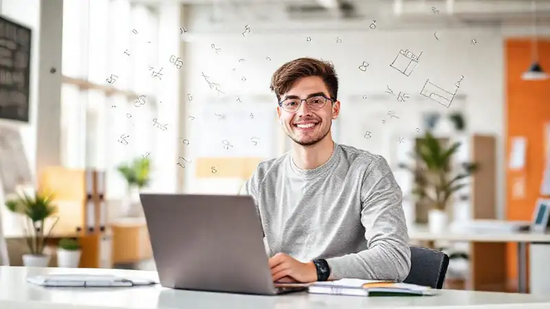 Joven graduado en oficina moderna y luminosa