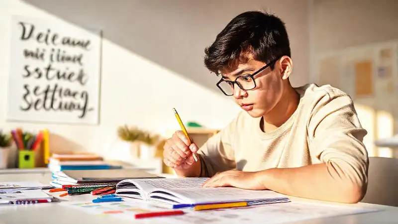 Estudiante motivado estudia en ambiente ordenado