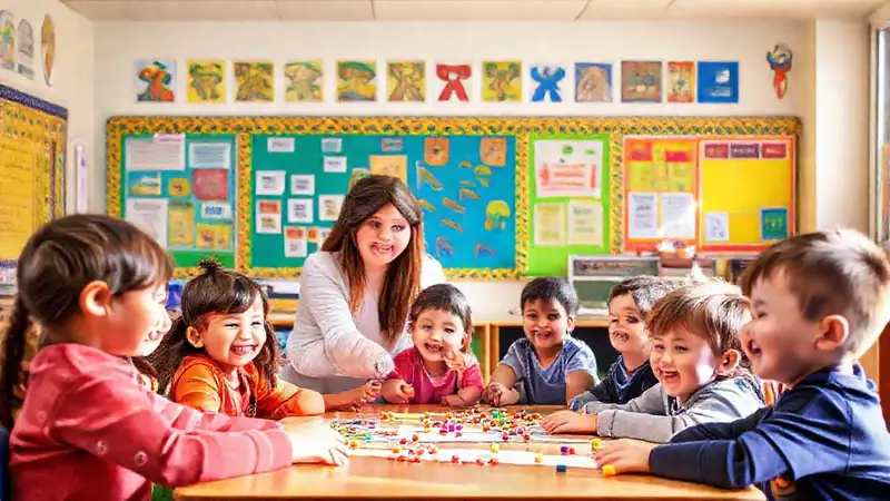 Aula primaria con actividades participativas alegres