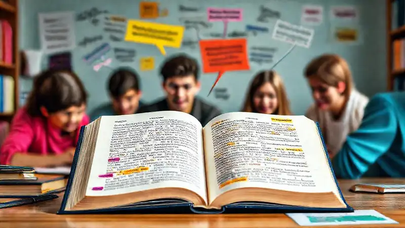 Estudiantes estudian activamente con libros destacados y anotaciones