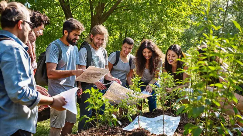 Activistas plantan árboles en comunidad ecológica