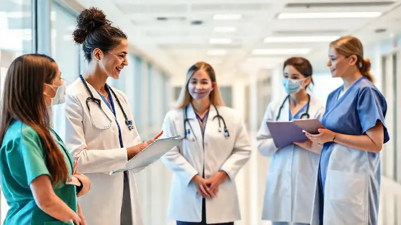 Mujer profesional mentora en hospital moderno