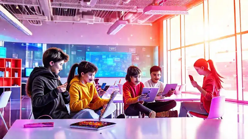 Estudiantes en aula moderna y digitalmente activa