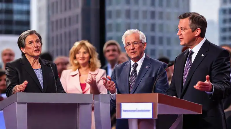 Debate político con políticos diversos y seguros