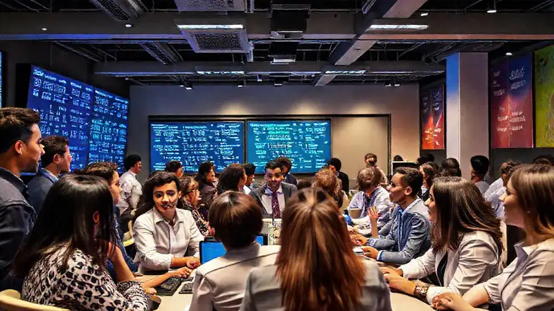 Profesionales diversos colaboran en conferencia moderna