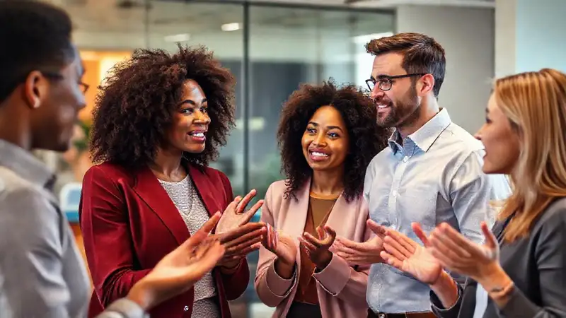 Personas comunicándose sin palabras en oficina moderna