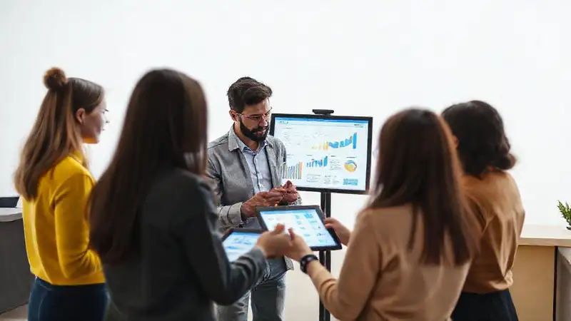 Investigador analiza datos en tableta digital