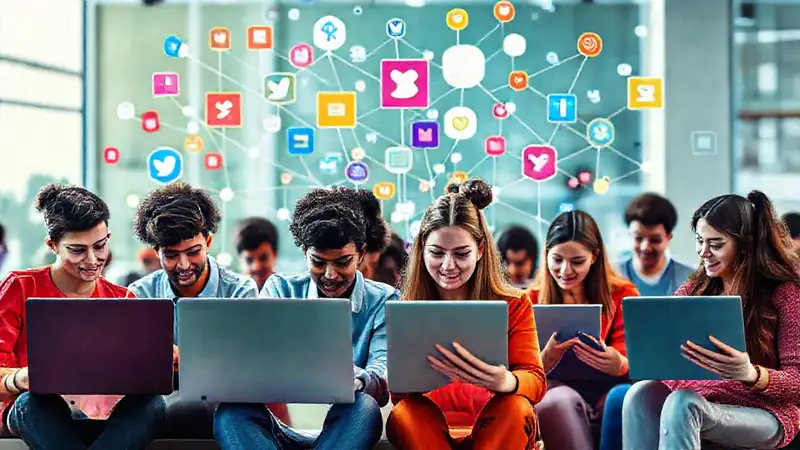 Estudiantes conectados en un entorno digital colaborativo