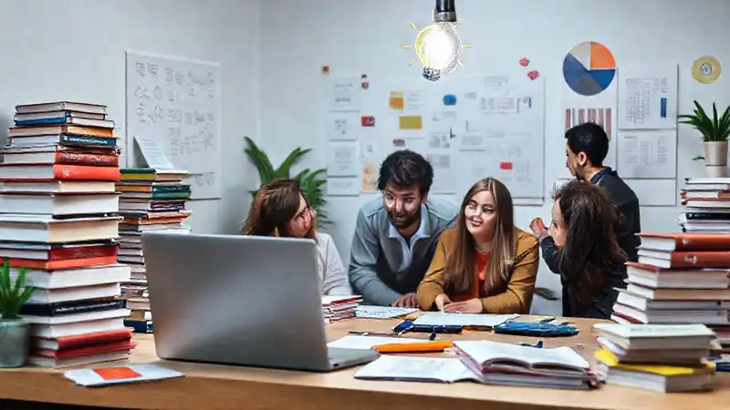 Espacio organizado con trabajo en colaboración creativa