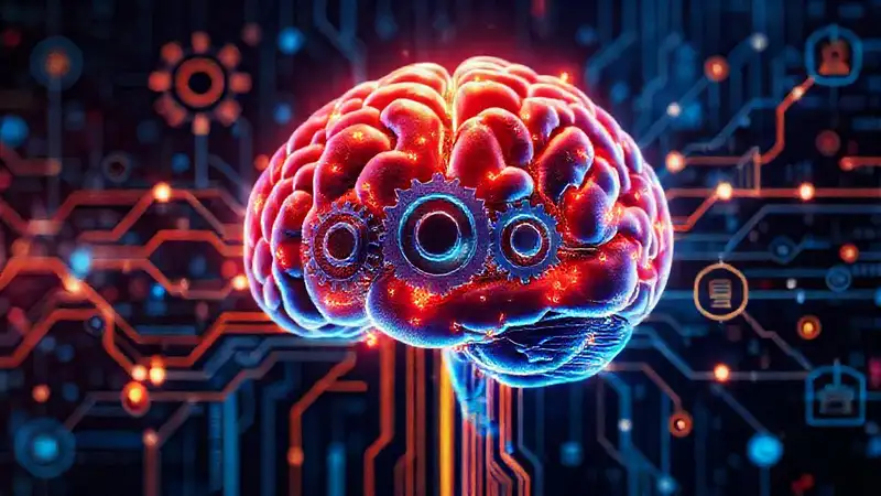 Cerebro tecnológico con datos y circuitos