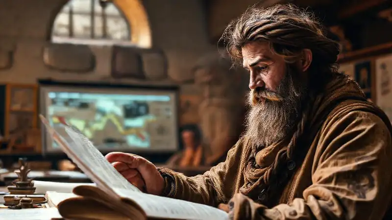 Historiador estudia historia con tecnología moderna