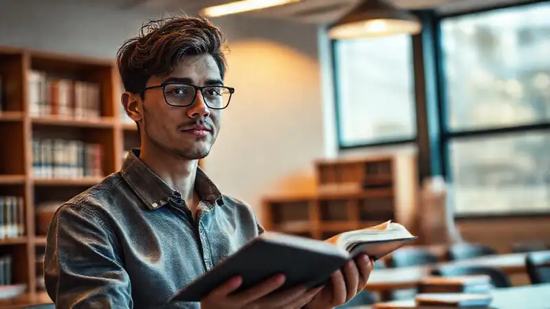 Estudiante confiado estudiando en aula inspiradora