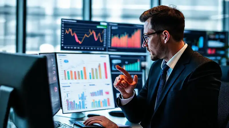 Persona analizando datos en oficina moderna