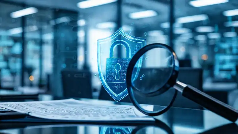 Tecnología y ciberseguridad en oficina moderna