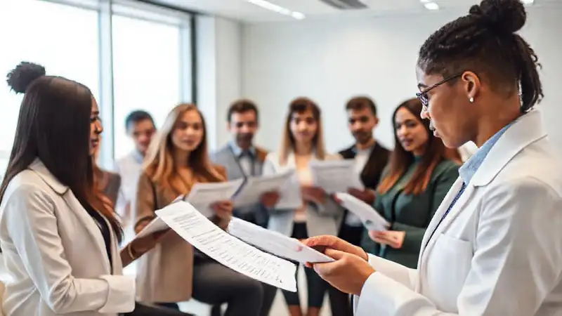 Psicólogo evalúa tests en entorno profesional moderno