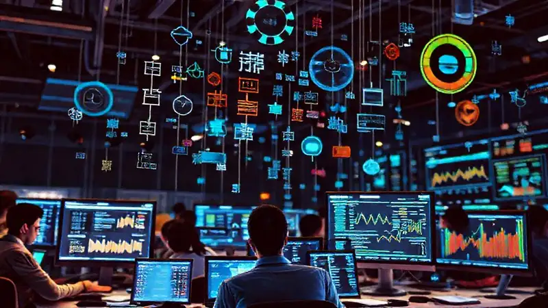 Tecnología moderna y datos en interfaz futurista
