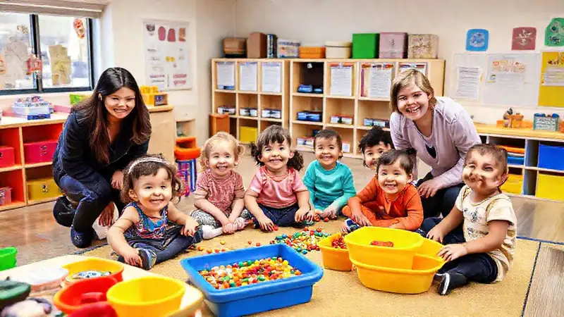 Aula inclusiva con niños y recursos diversos