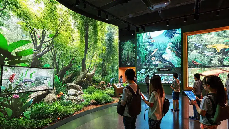 Museo virtual en parque ecológico interactivo y moderno
