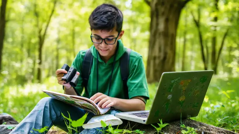 Estudiante aprende en la naturaleza ecológica