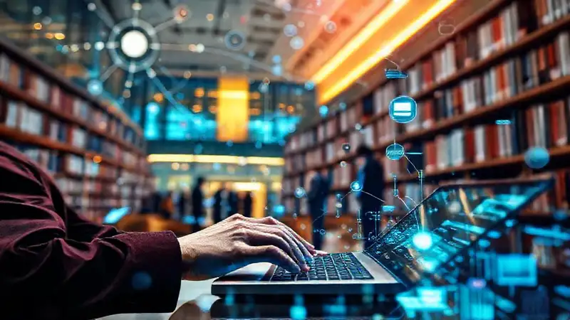 Campus universitario con investigadores y tecnología avanzada