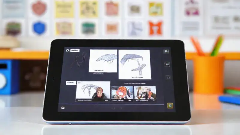 Tableta digital con diagramas y videos educativos