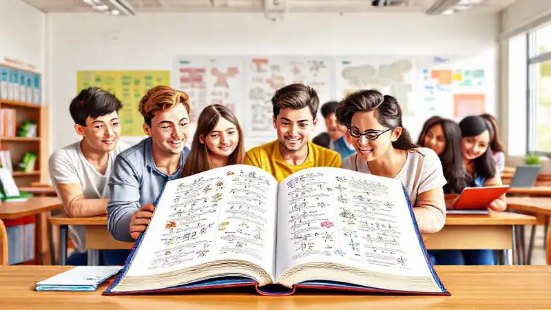 Estudiantes estudian símbolos lingüísticos en aula moderna