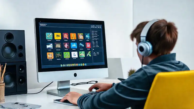Estudiante usa software lingüístico en espacio moderno