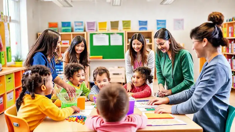 Aula inclusiva con recursos diversos y apoyo