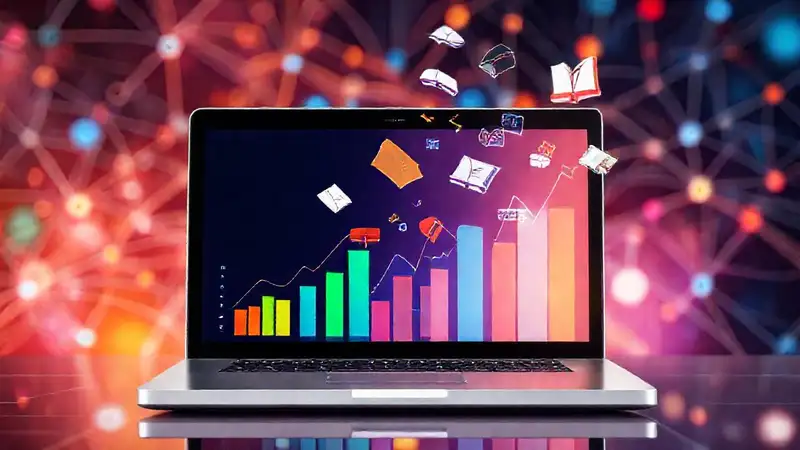 Laptop con datos y recursos digitales vibrantes