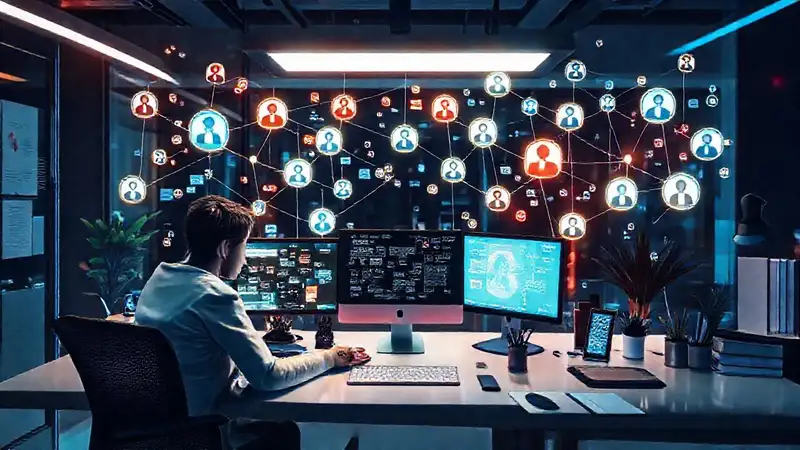 Entorno moderno con herramientas y redes digitales