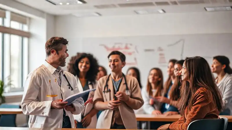 Profesional de salud guía a estudiantes con ética